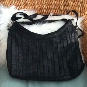 Large black leather hobo bag